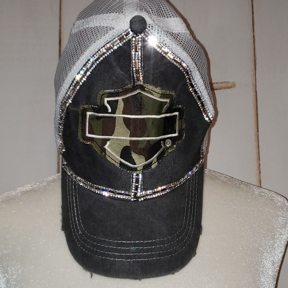 HARLEY DAVIDSON TRUCKER CAMO BLING HAT